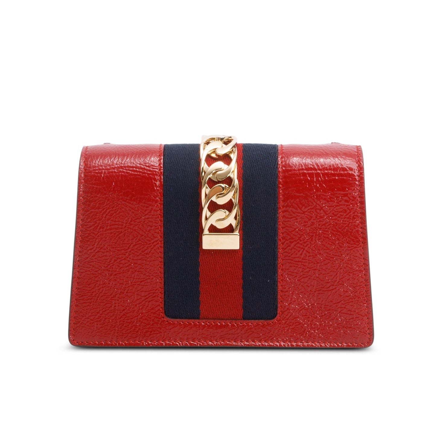 Gucci Red Patent Embroidered Super Mini Sylvie Chain Shoulder Bag