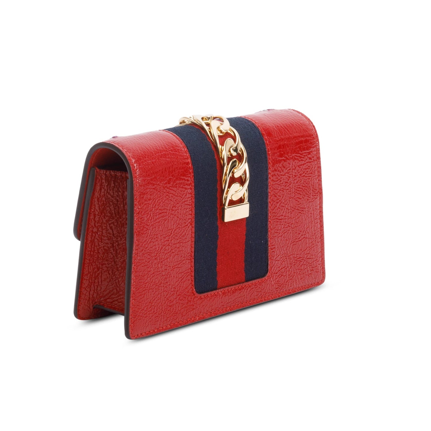 Gucci Red Patent Embroidered Super Mini Sylvie Chain Shoulder Bag