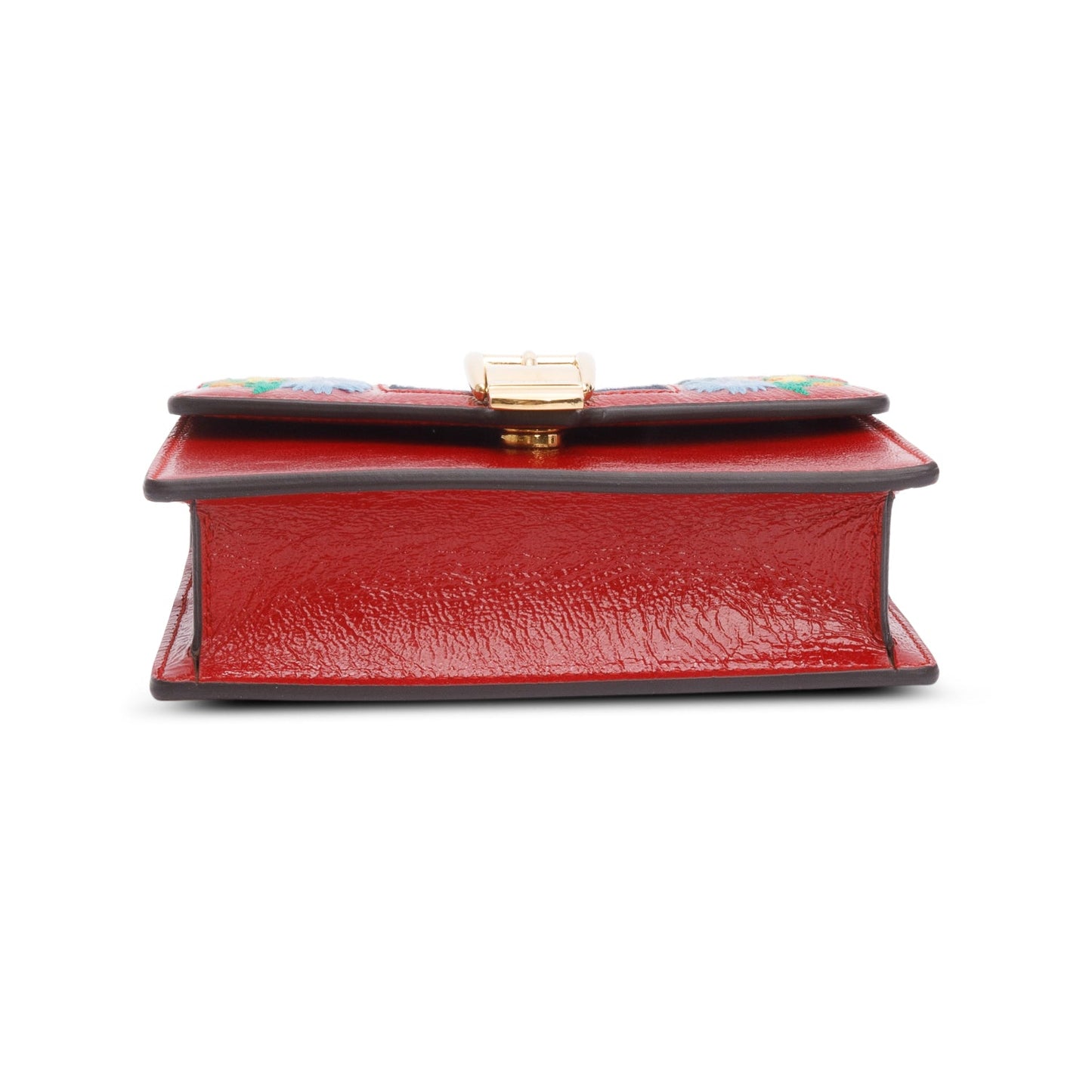 Gucci Red Patent Embroidered Super Mini Sylvie Chain Shoulder Bag
