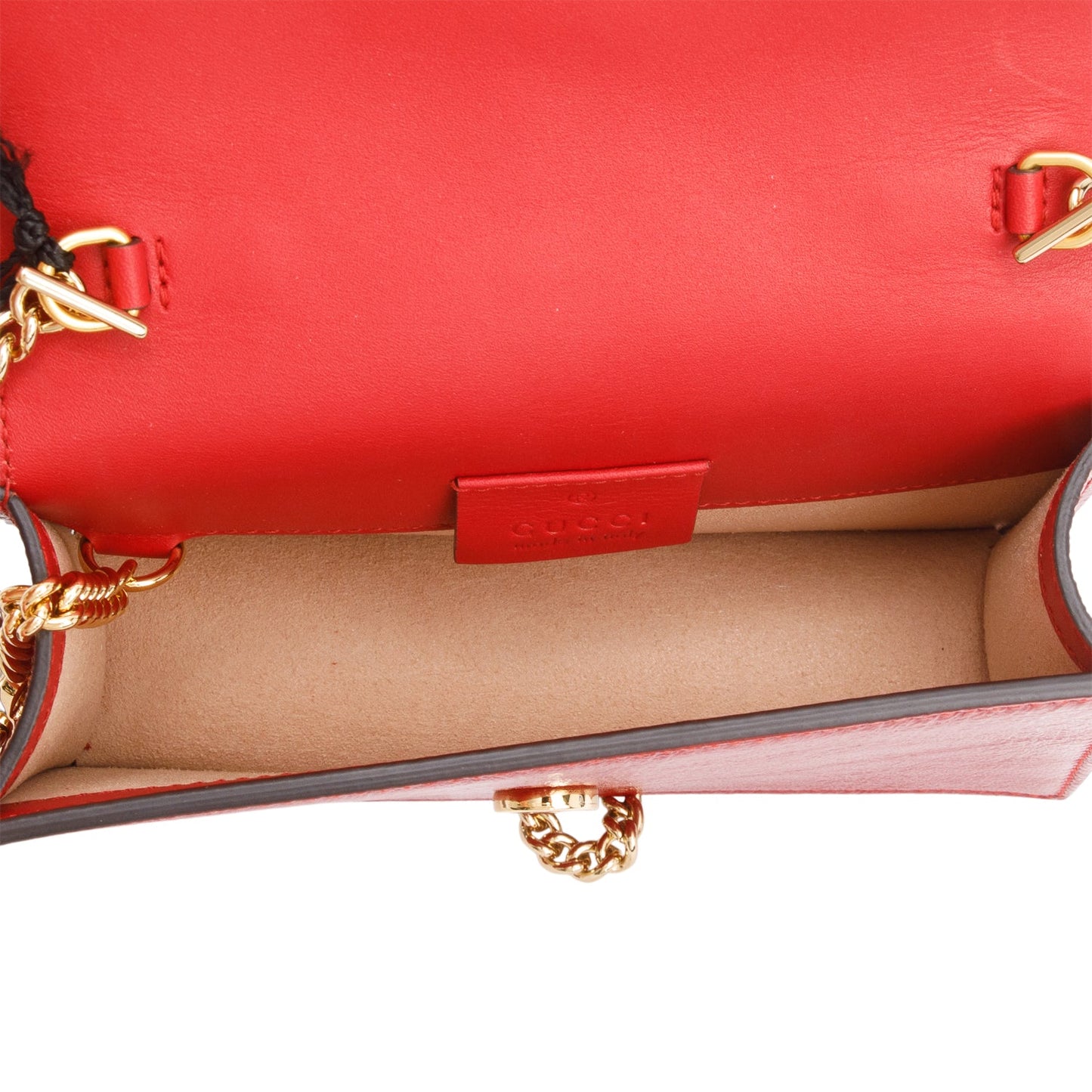 Gucci Red Patent Embroidered Super Mini Sylvie Chain Shoulder Bag