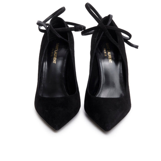 Saint Laurent Black Suede Lexi Ankle Strap Pumps, Size 39