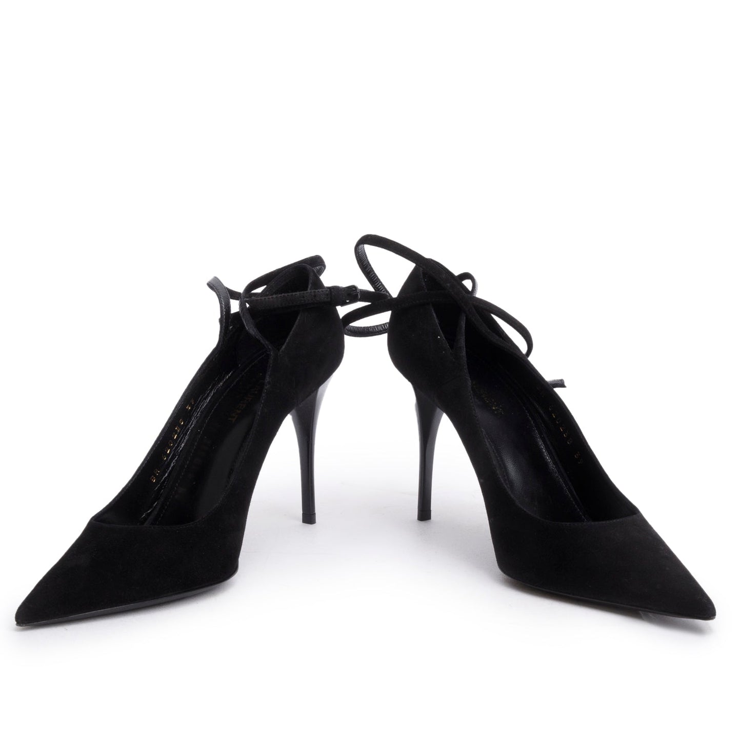 Saint Laurent Black Suede Lexi Ankle Strap Pumps, Size 39