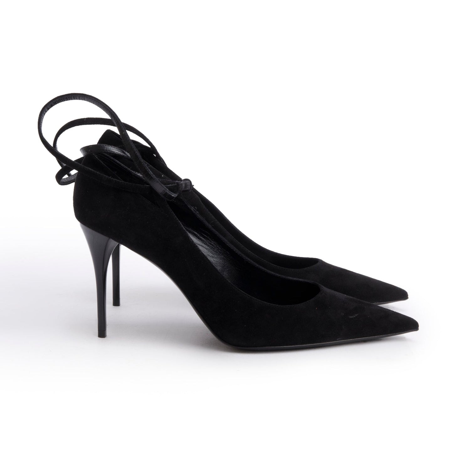 Saint Laurent Black Suede Lexi Ankle Strap Pumps, Size 39