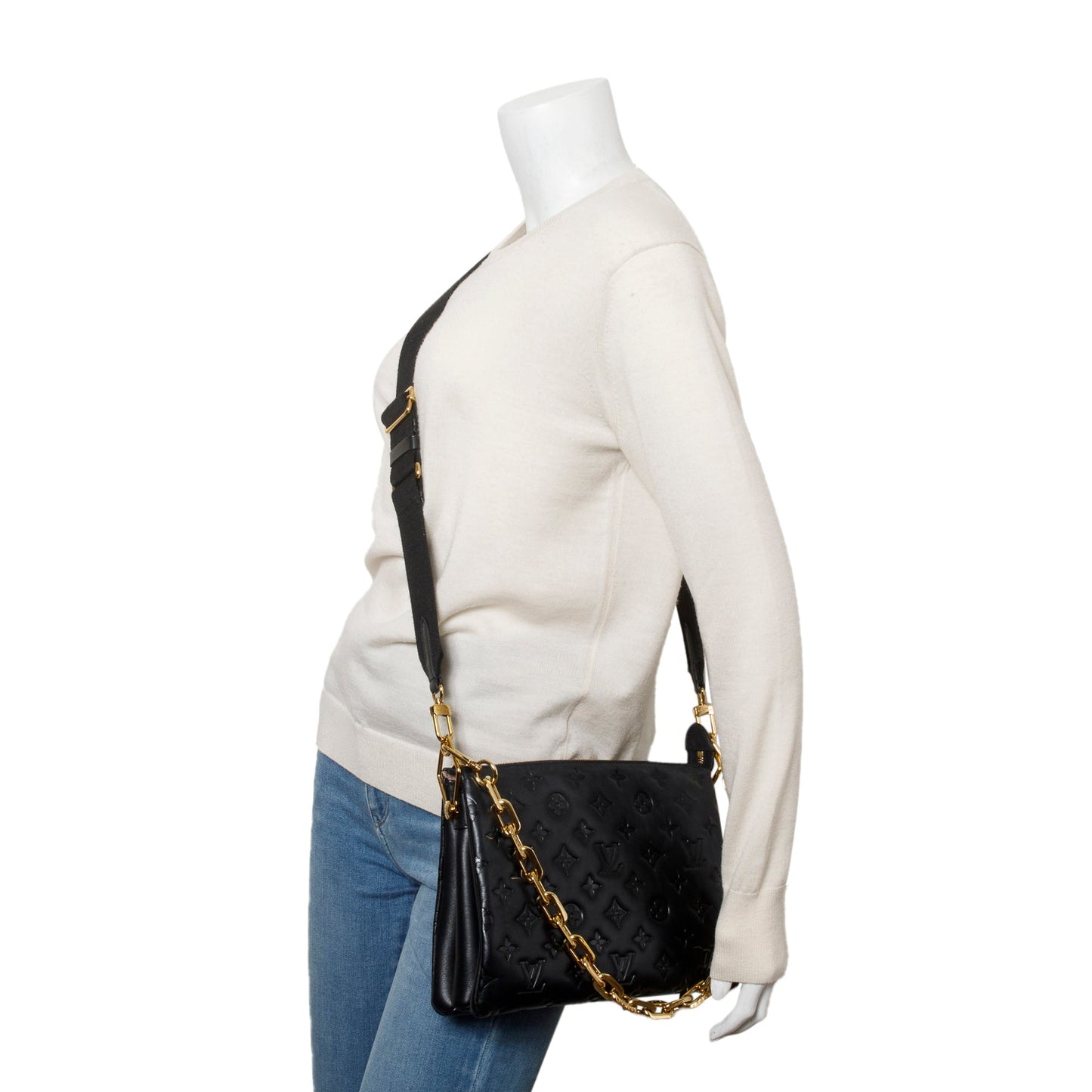 Louis Vuitton 2021 Black Monogram Embossed Lambskin Leather Coussin PM