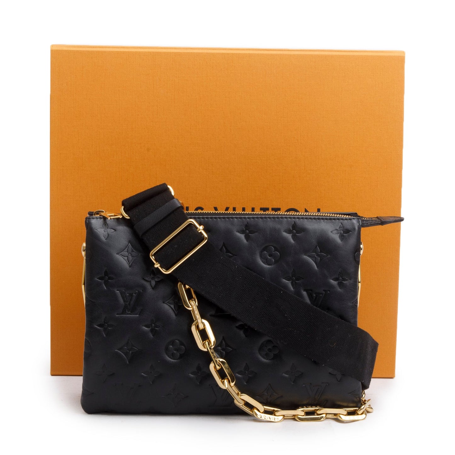 Louis Vuitton 2021 Black Monogram Embossed Lambskin Leather Coussin PM