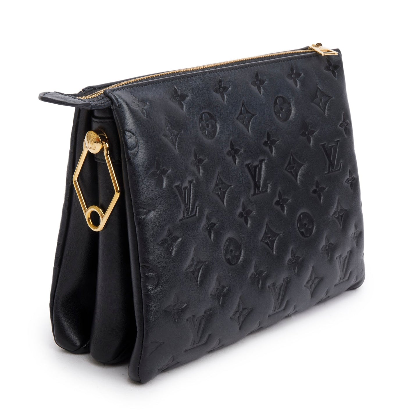 Louis Vuitton 2021 Black Monogram Embossed Lambskin Leather Coussin PM