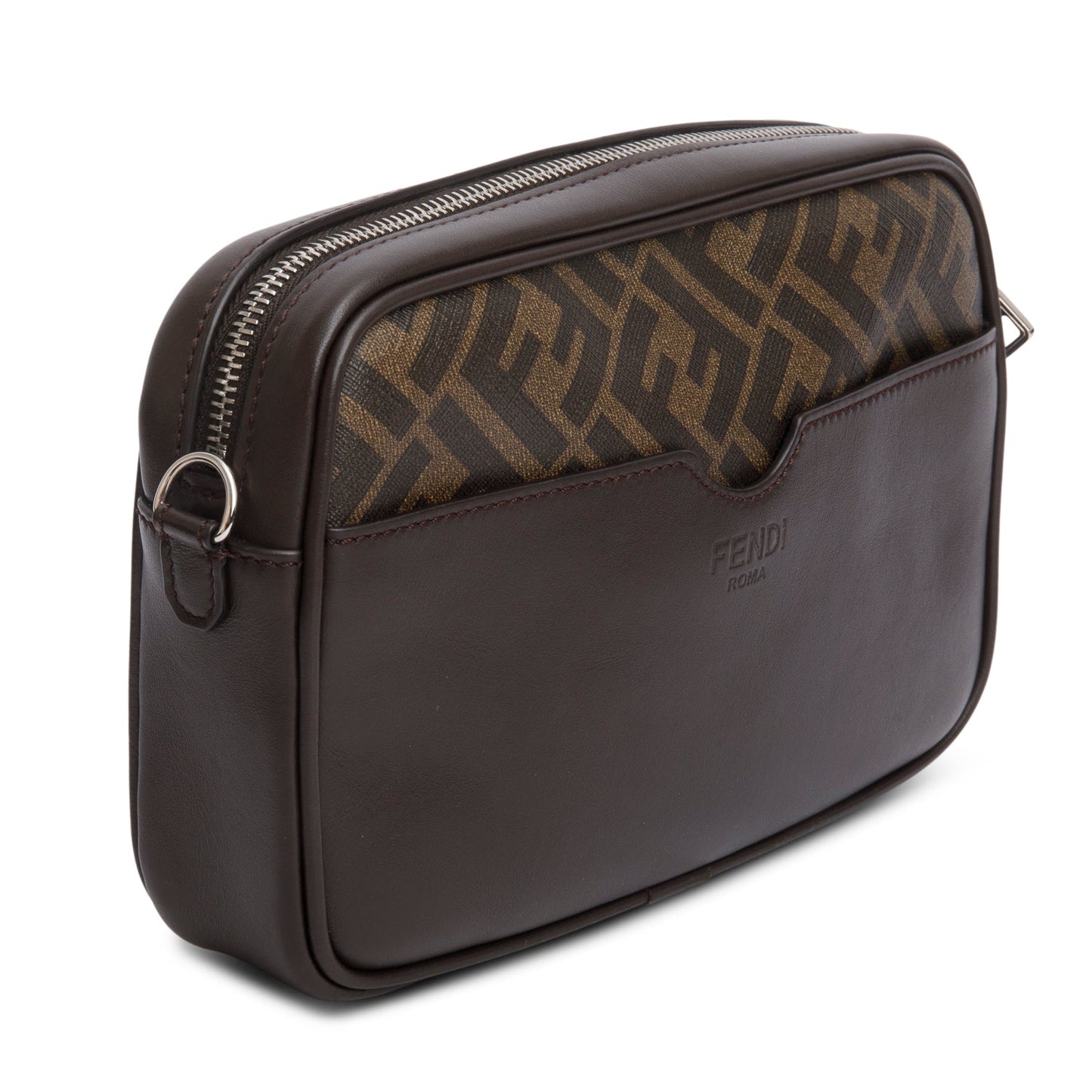 Fendi Brown Leather FF Zucca Canvas Camera Case Bag