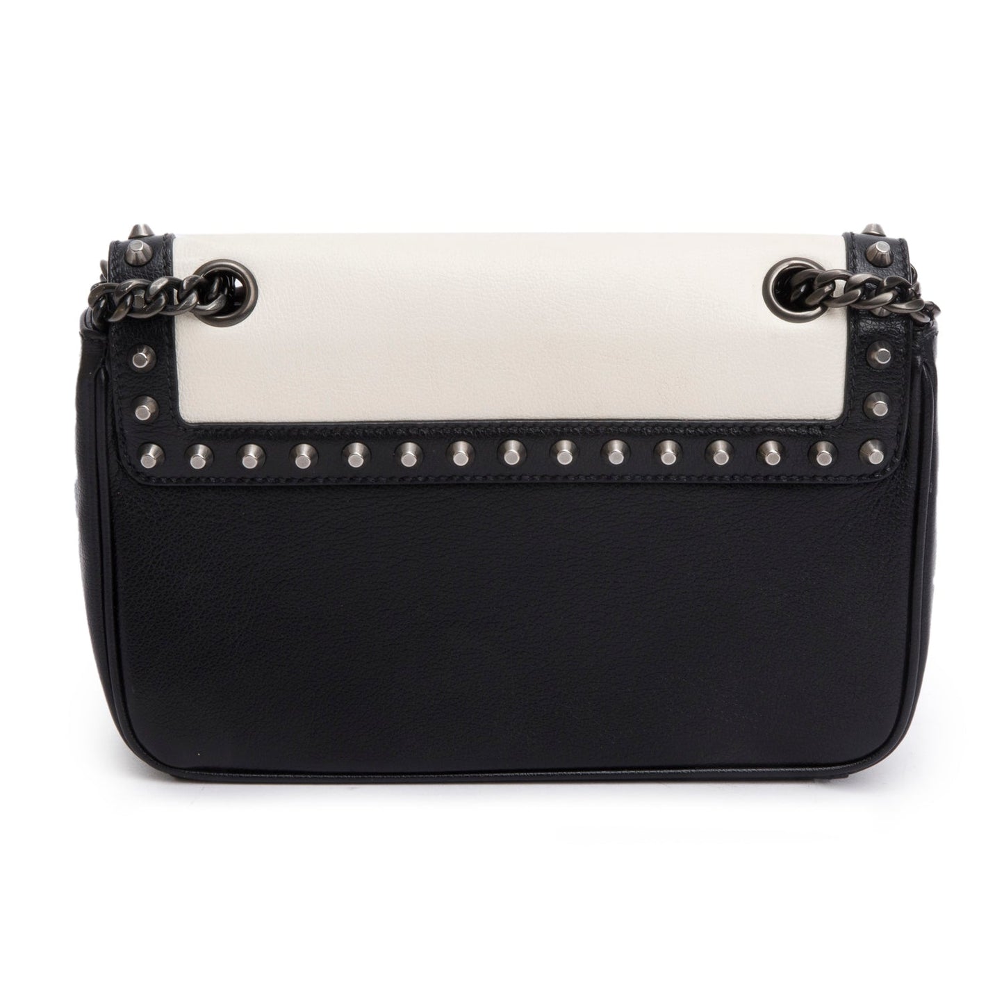 Prada Black/White Glace Calf Leather Studded Camera Crossbody Bag