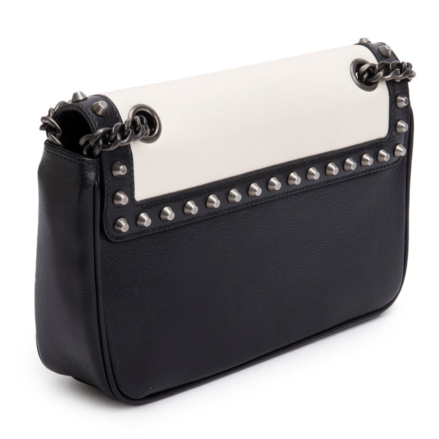 Prada Black/White Glace Calf Leather Studded Camera Crossbody Bag