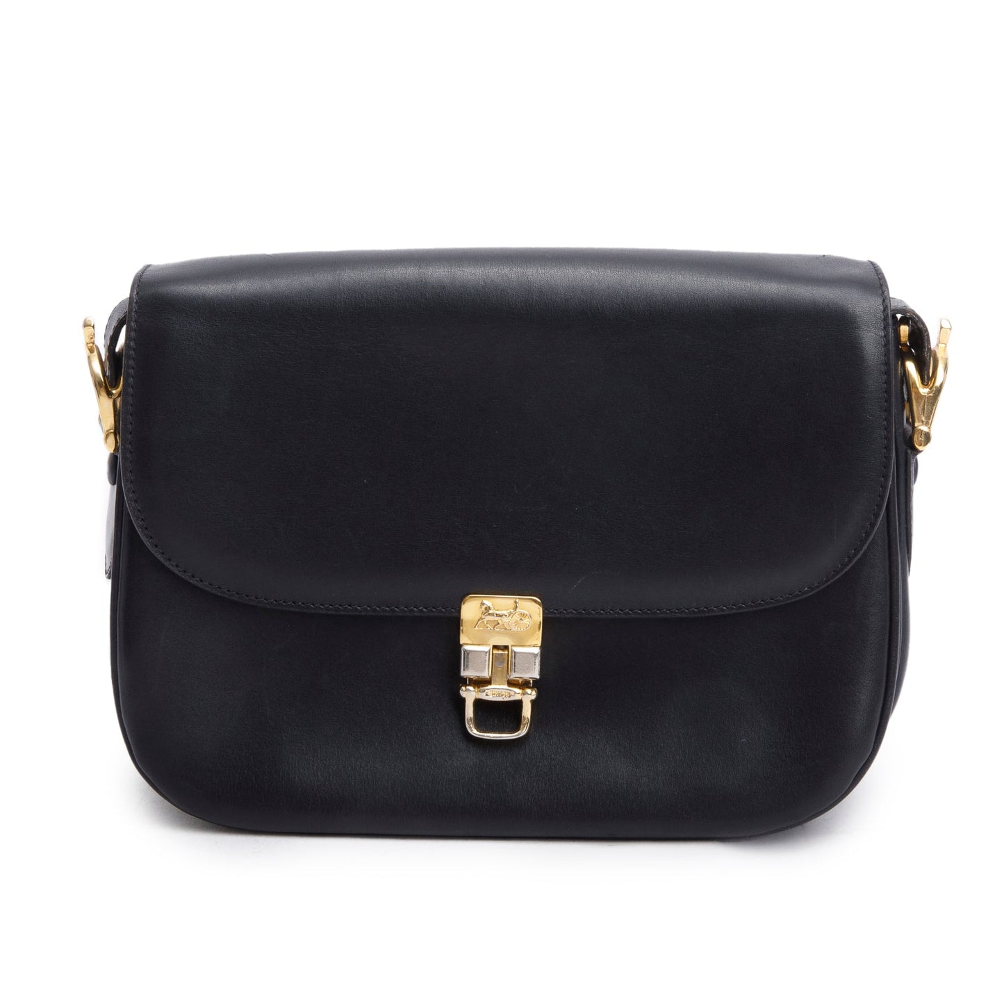 Celine Vintage Black Leather Horse Carriage Shoulder Bag