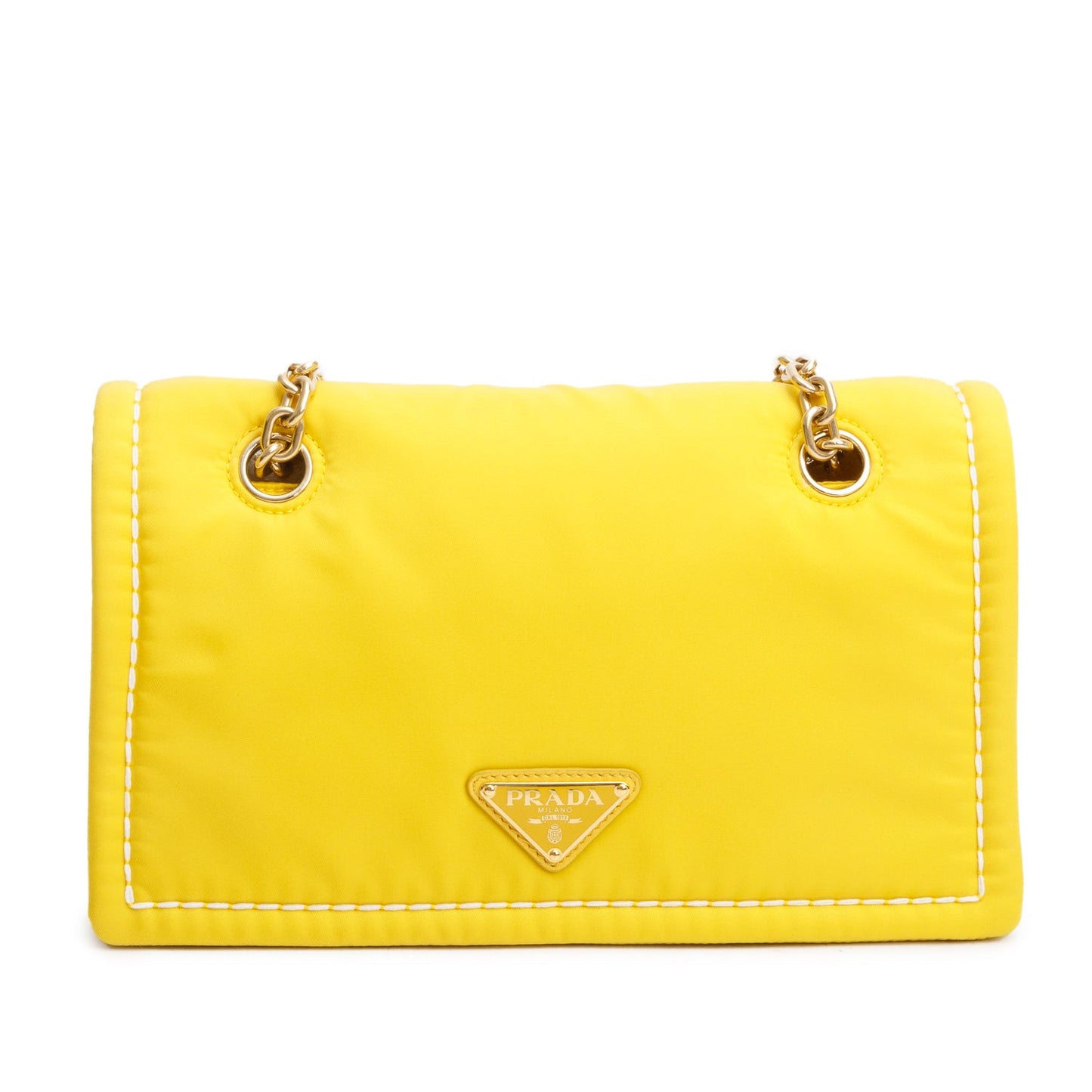 Prada Yellow Nylon Tessuto Chain Flap Bag