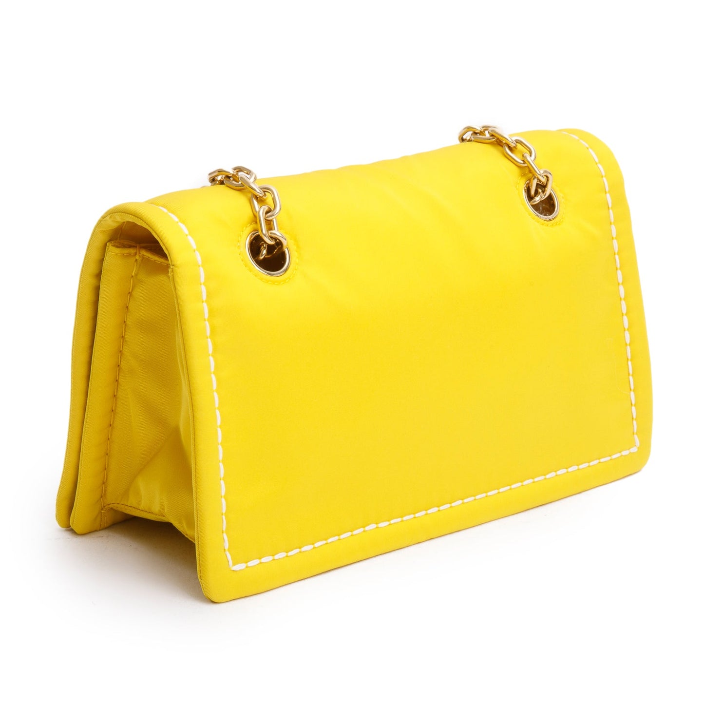 Prada Yellow Nylon Tessuto Chain Flap Bag