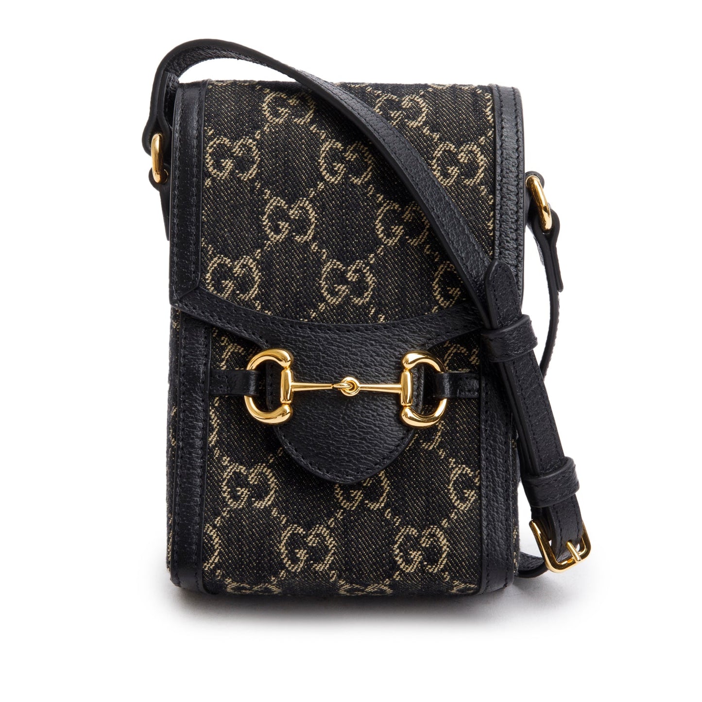 Gucci Black GG Supreme Denim Monogram Mini Horsebit 1955 Crossbody Bag