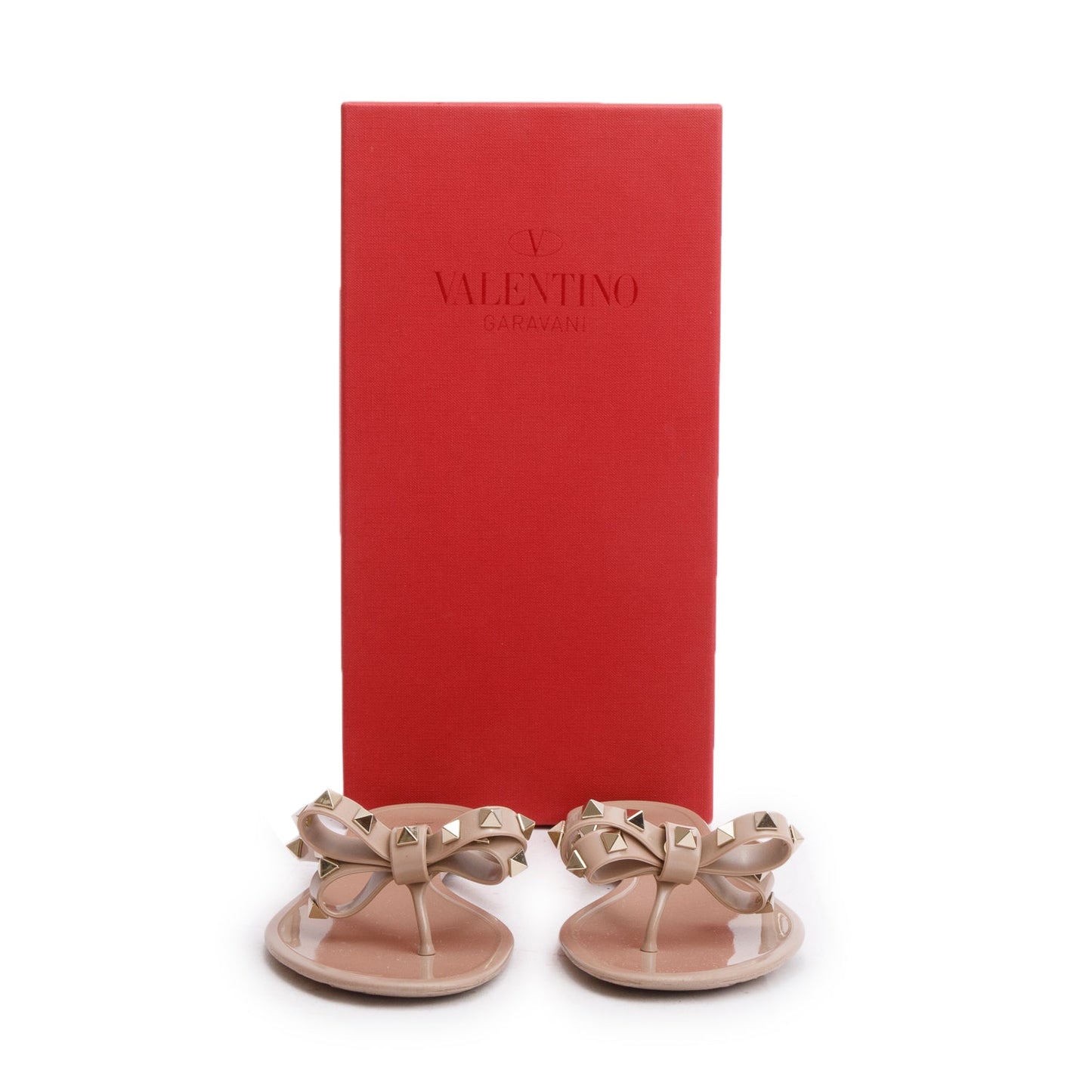 Valentino Nude PVC Rockstud Rubber Slipper, Size 37