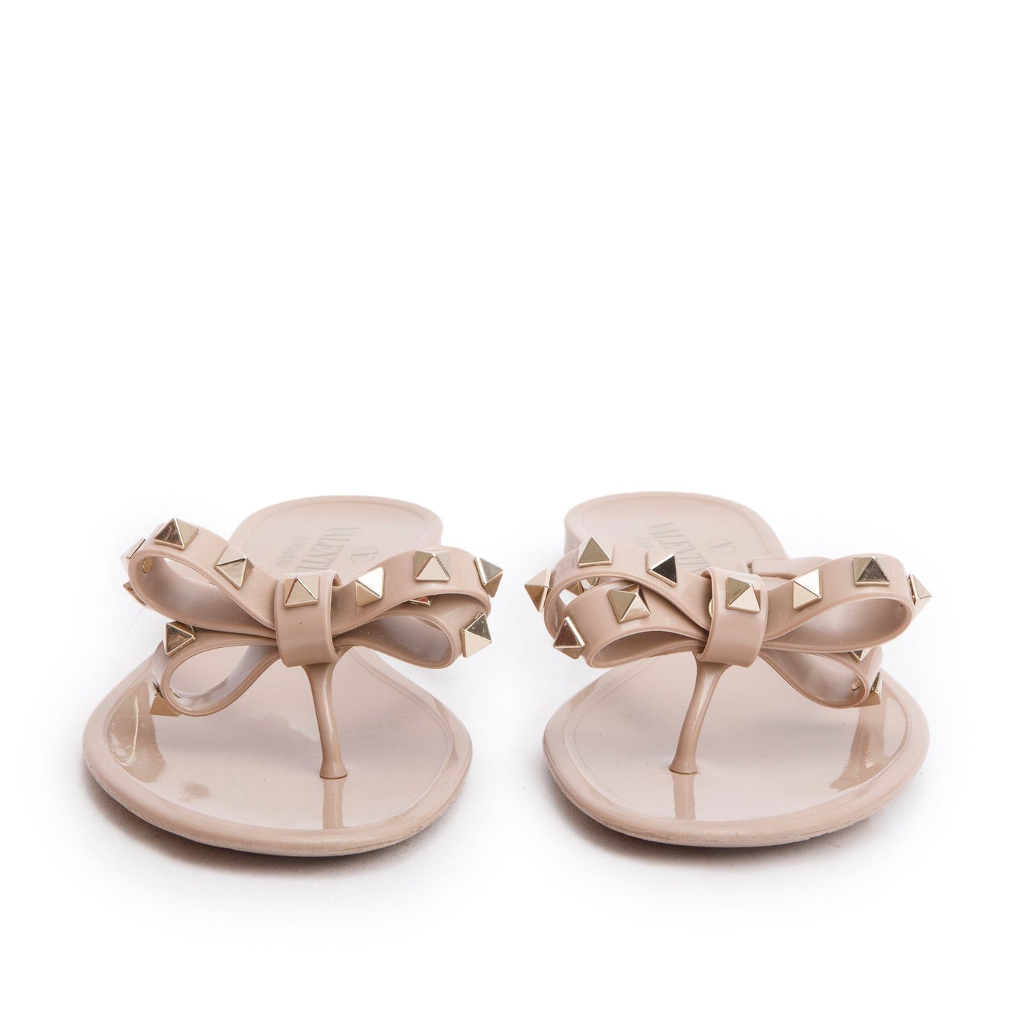 Valentino Nude PVC Rockstud Rubber Slipper, Size 37
