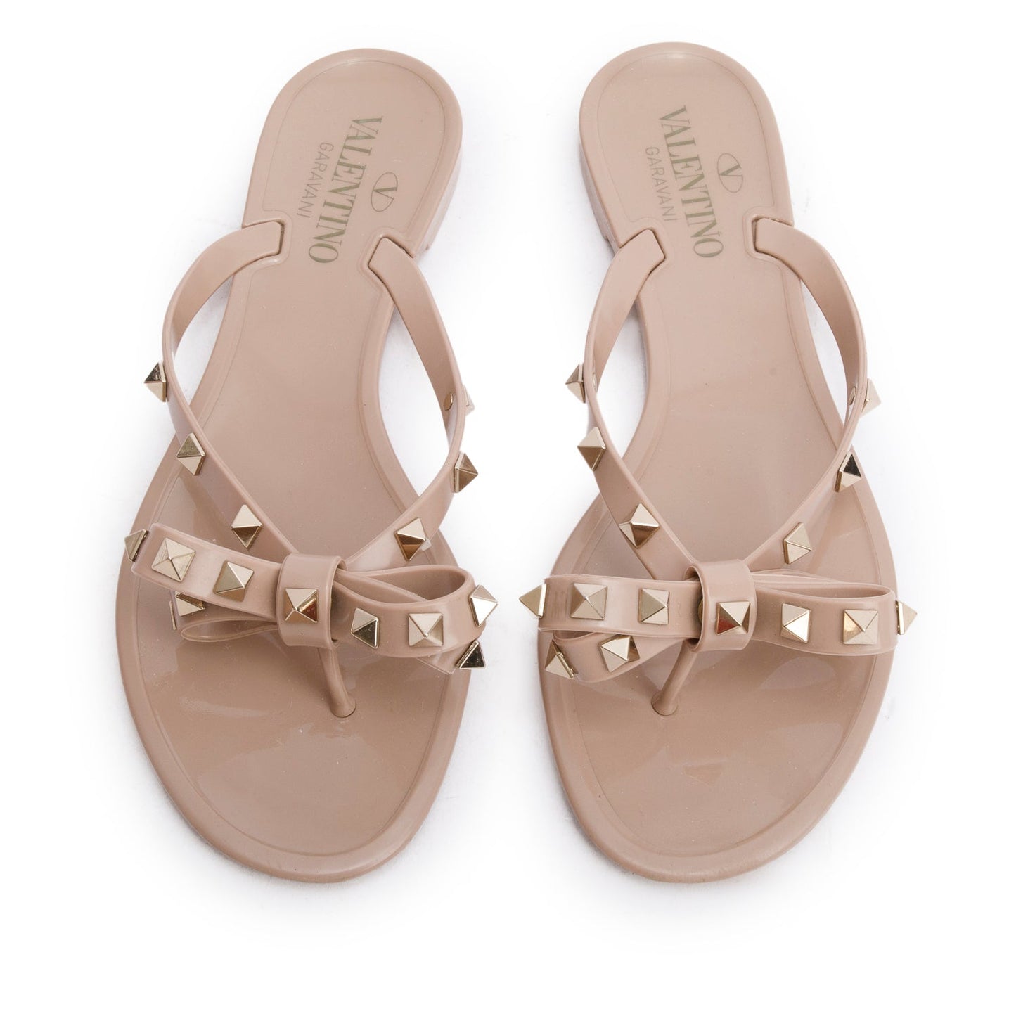 Valentino Nude PVC Rockstud Rubber Slipper, Size 37
