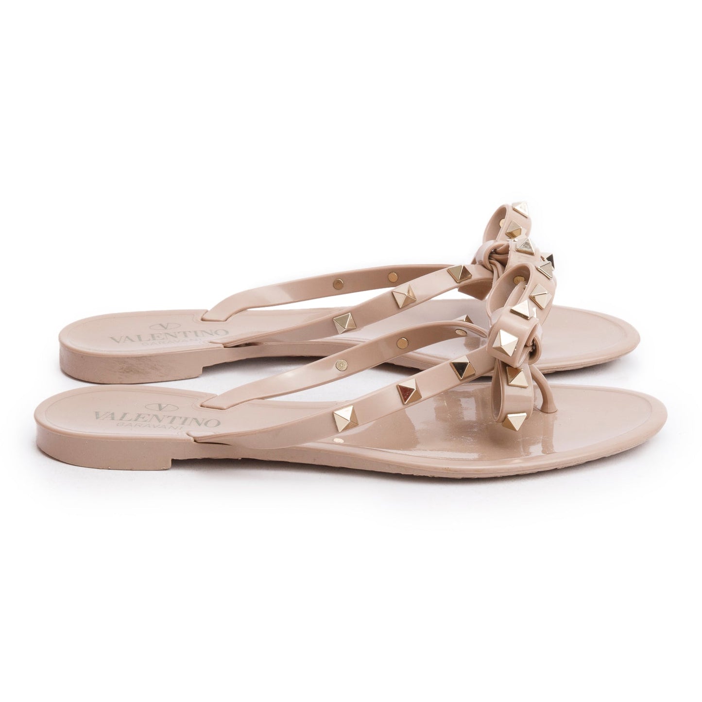 Valentino Nude PVC Rockstud Rubber Slipper, Size 37