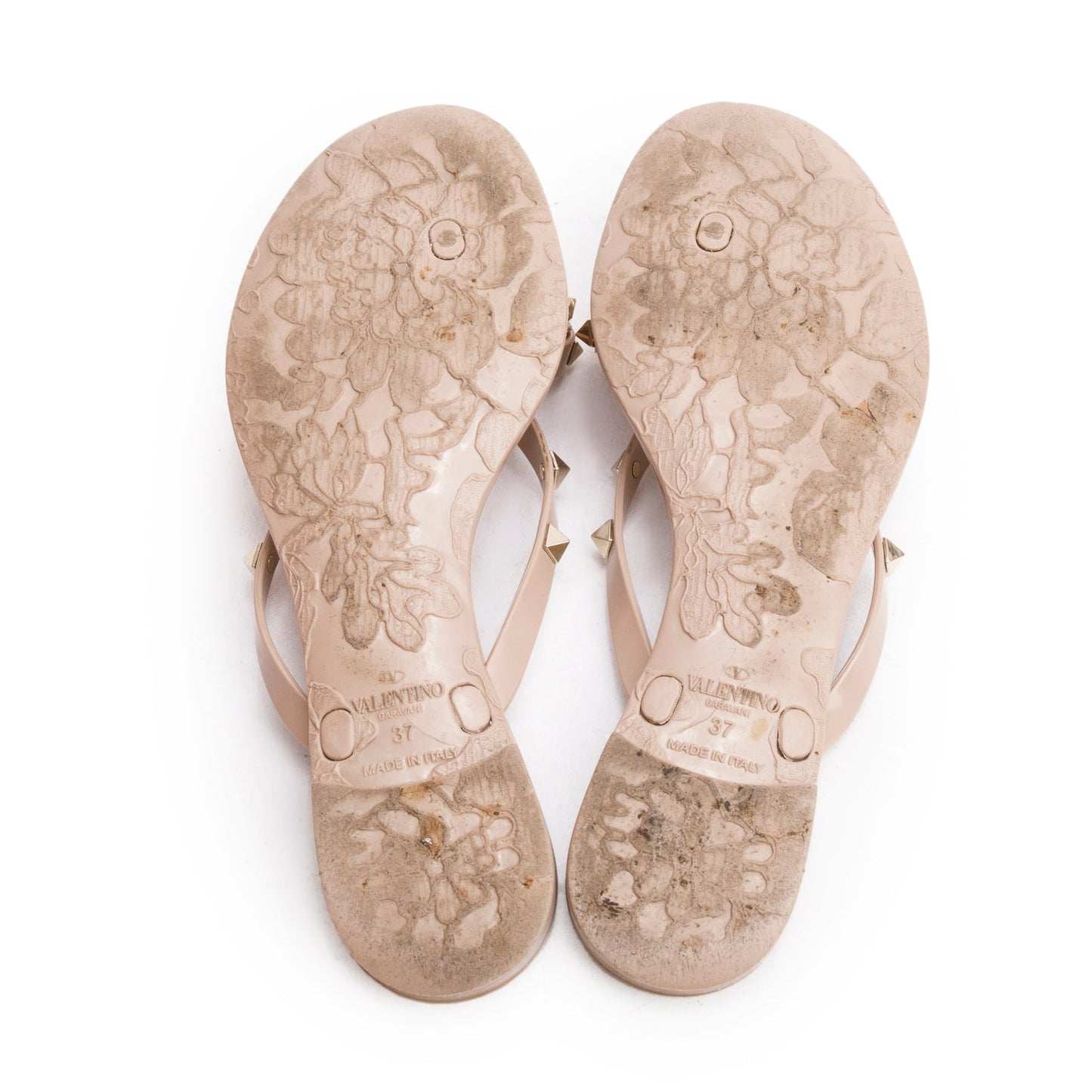 Valentino Nude PVC Rockstud Rubber Slipper, Size 37