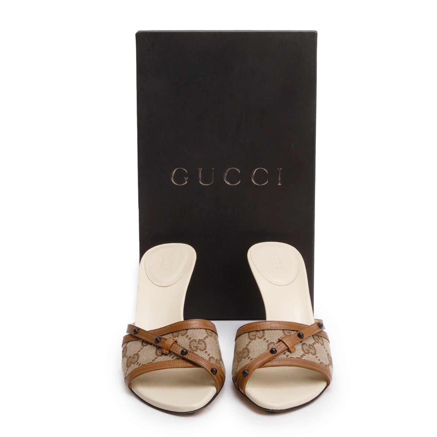 Gucci GG Supreme Leather Accent Kitten Heels, Size 7.5