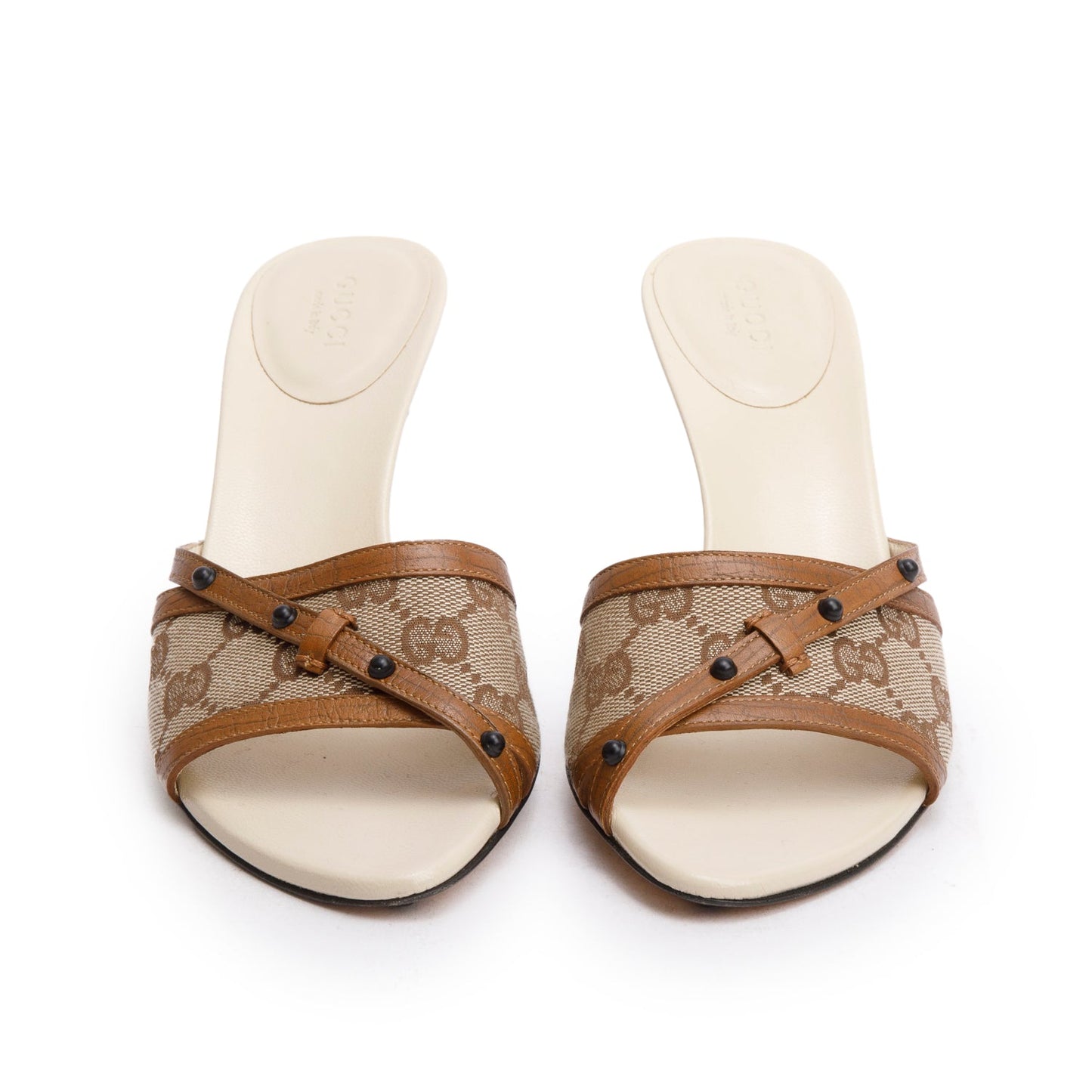 Gucci GG Supreme Leather Accent Kitten Heels, Size 7.5