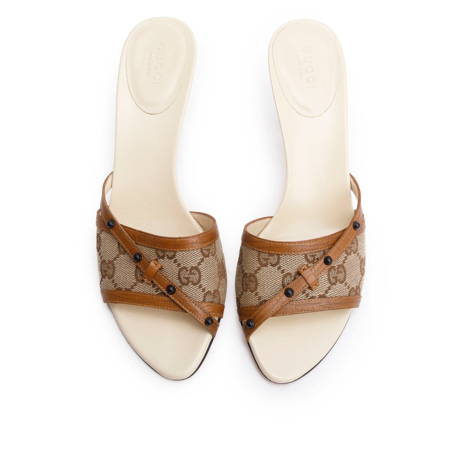 Gucci GG Supreme Leather Accent Kitten Heels, Size 7.5