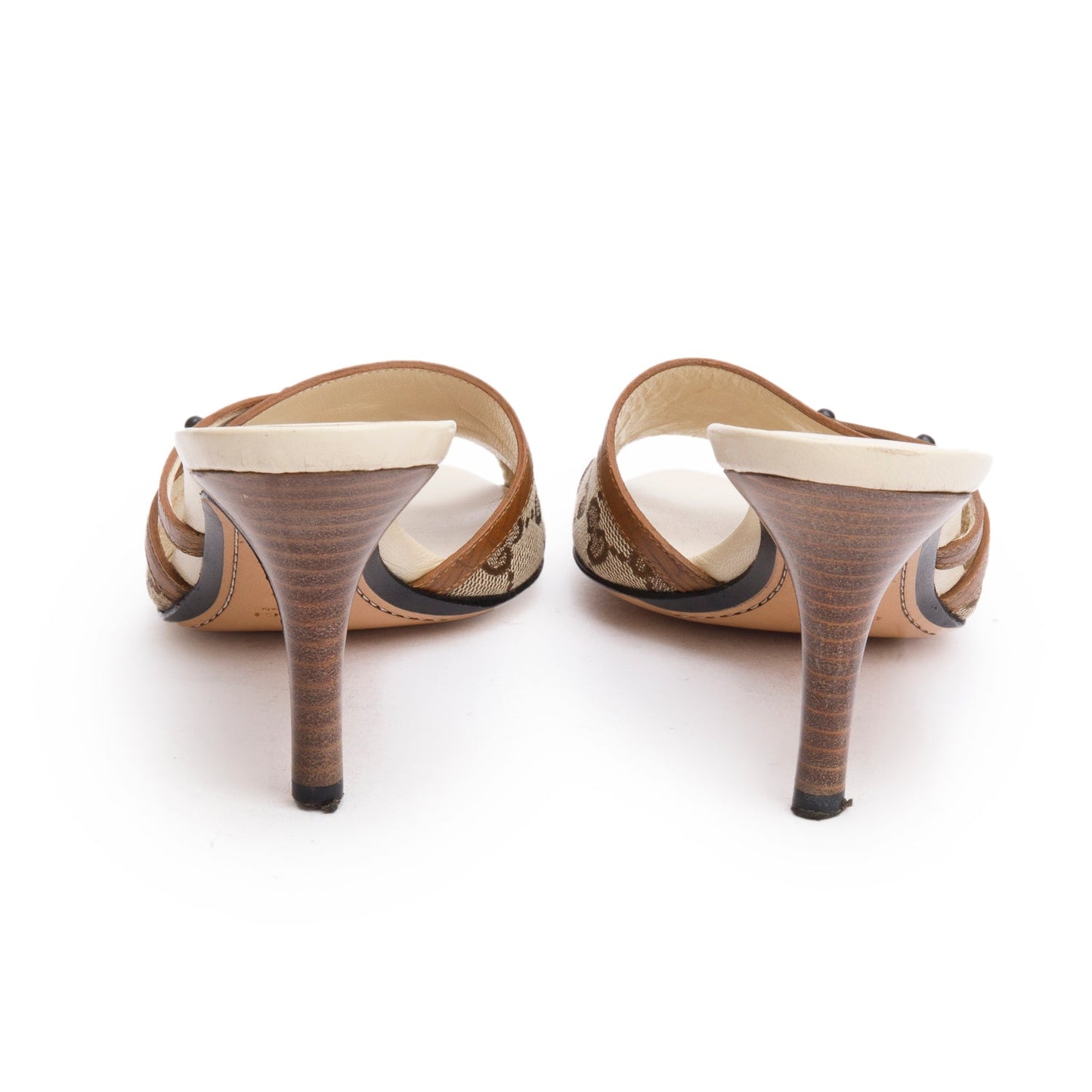 Gucci GG Supreme Leather Accent Kitten Heels, Size 7.5