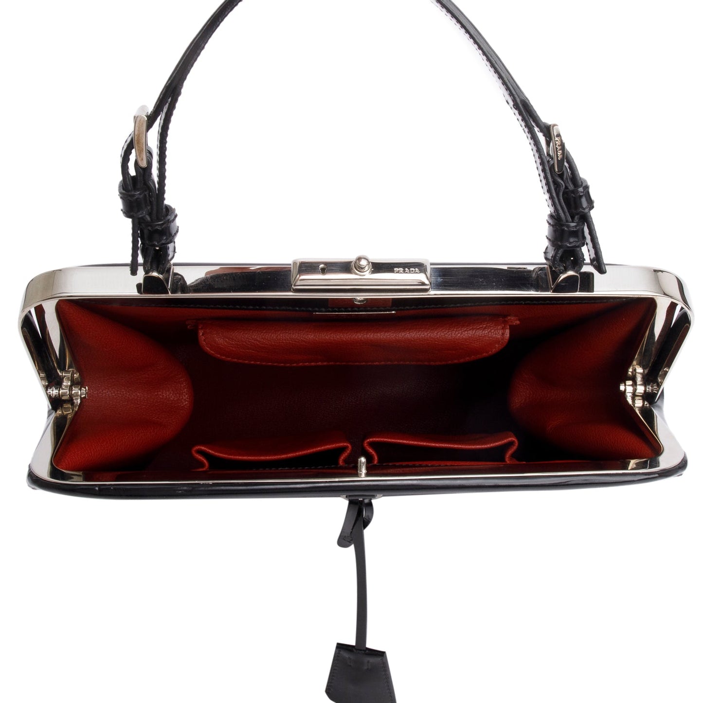 Prada Black Spazzolato Logo Frame Handle Bag