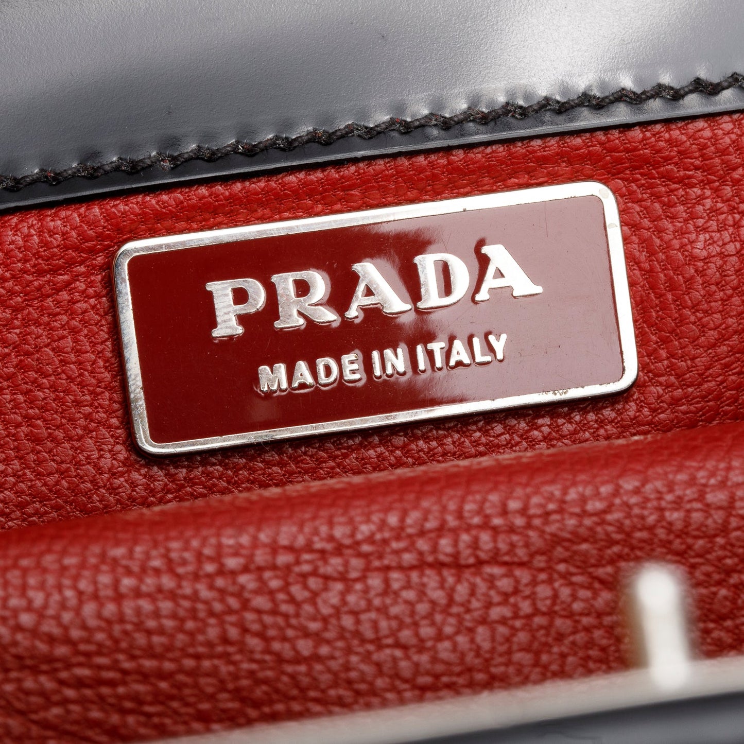 Prada Black Spazzolato Logo Frame Handle Bag