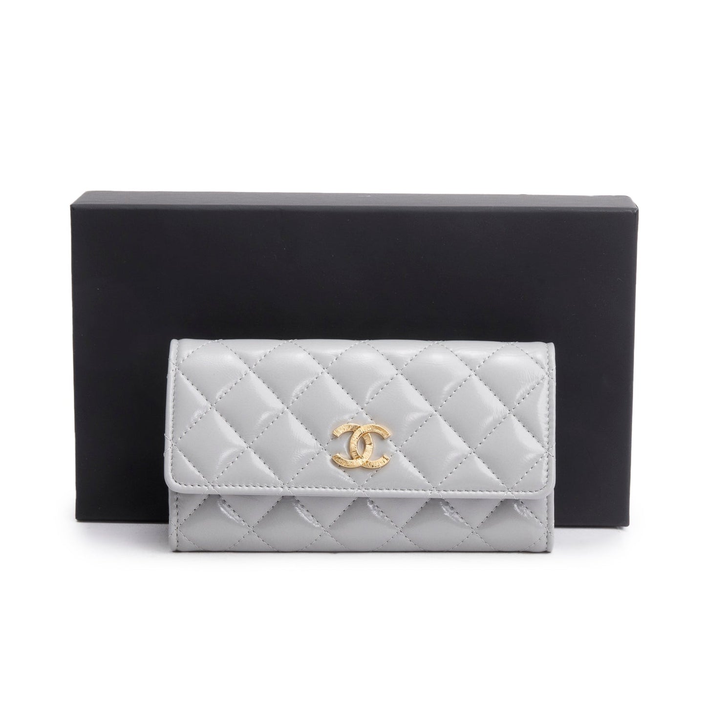 Chanel Grey Shiny Calfskin Leather Classic Small Flap Wallet