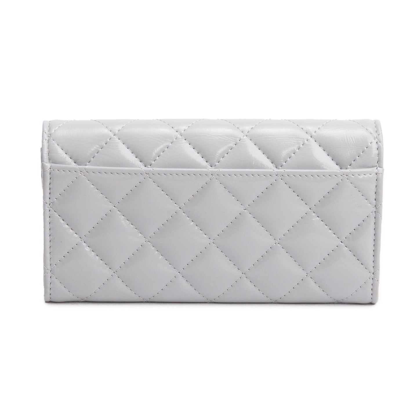 Chanel Grey Shiny Calfskin Leather Classic Small Flap Wallet