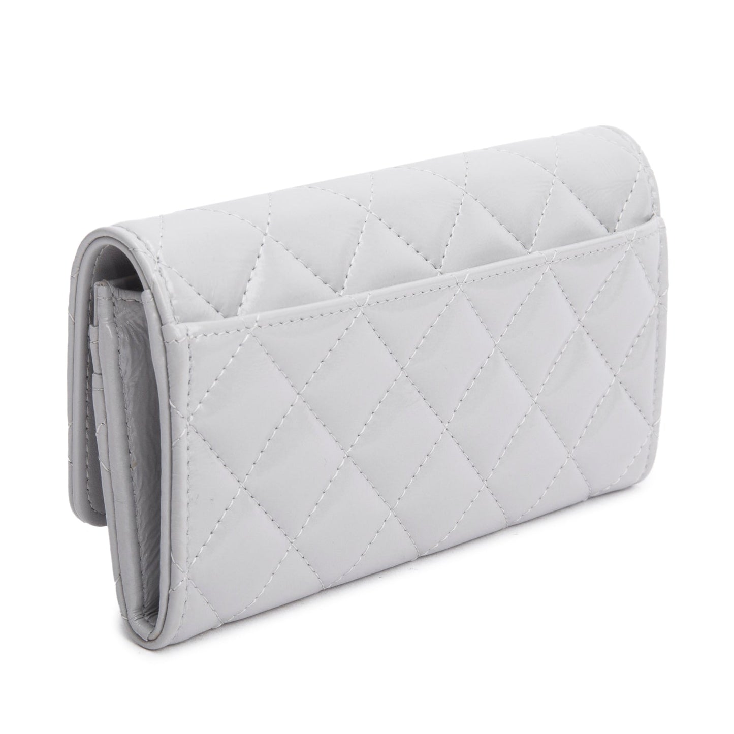 Chanel Grey Shiny Calfskin Leather Classic Small Flap Wallet