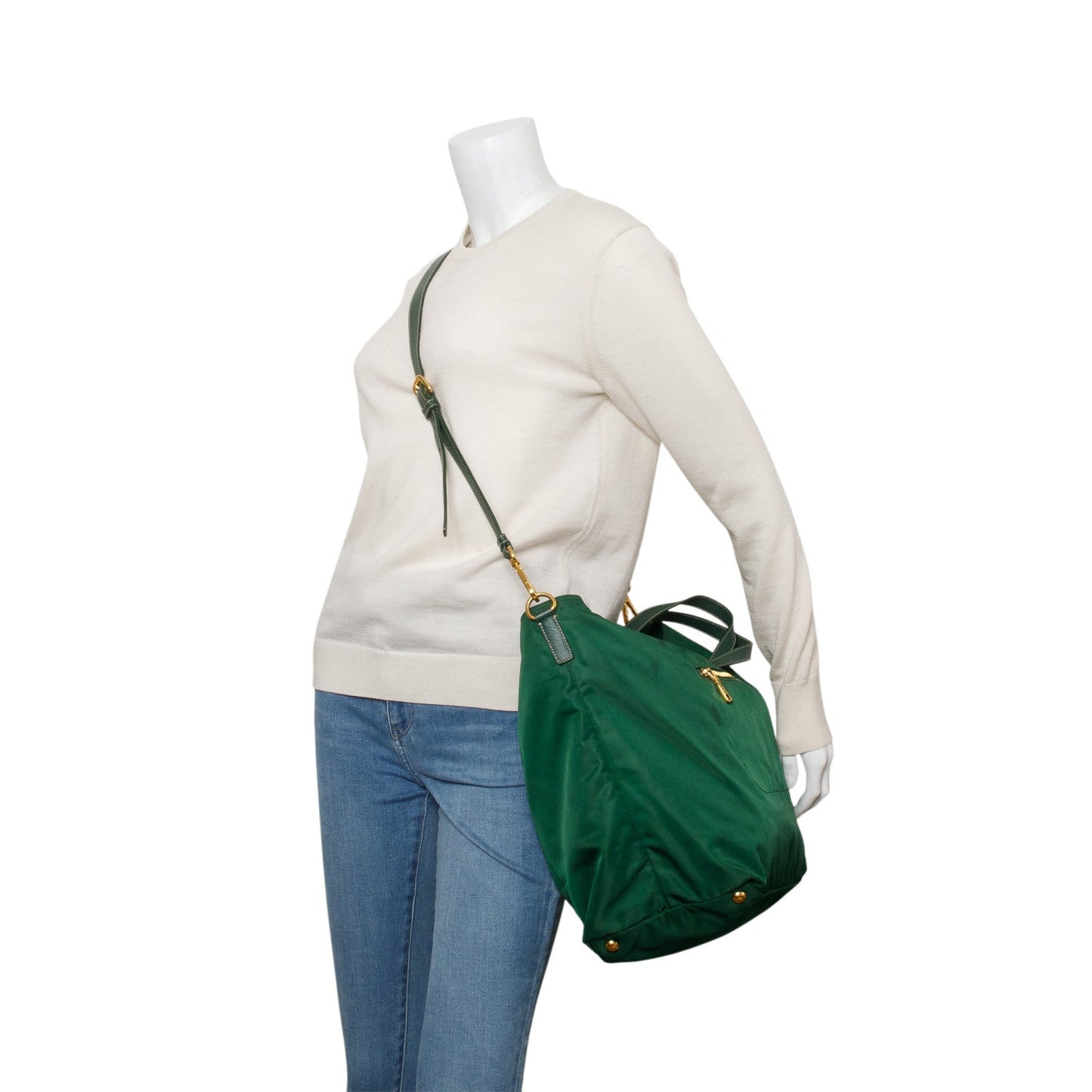 Prada Green Saffiano-Trimmed Tessuto Nylon Tote