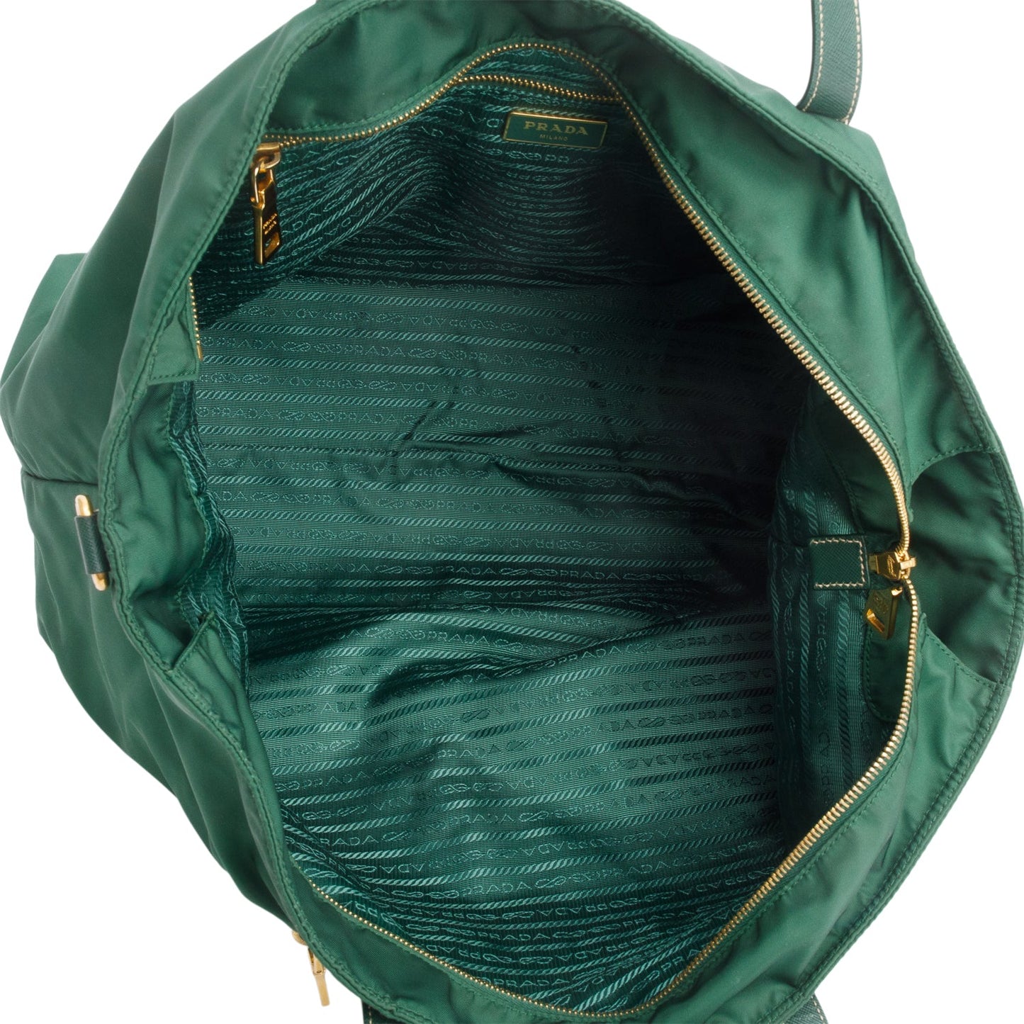 Prada Green Saffiano-Trimmed Tessuto Nylon Tote