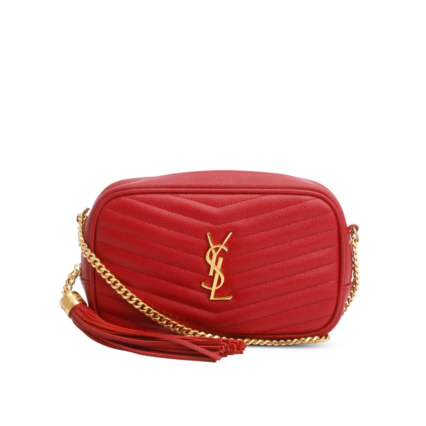Saint Laurent Red Quilted Calfskin Matelasse Leather Mini Lou Camera Bag