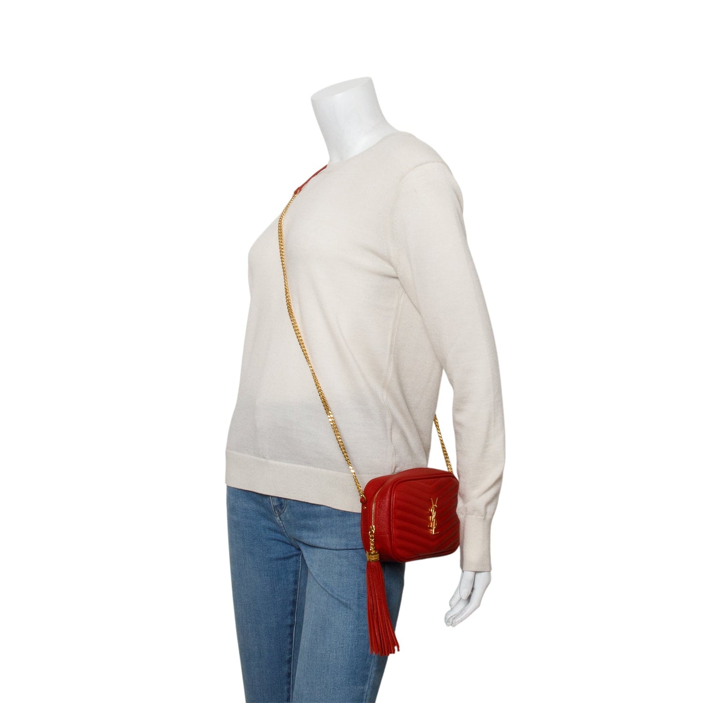 Saint Laurent Red Quilted Calfskin Matelasse Leather Mini Lou Camera Bag
