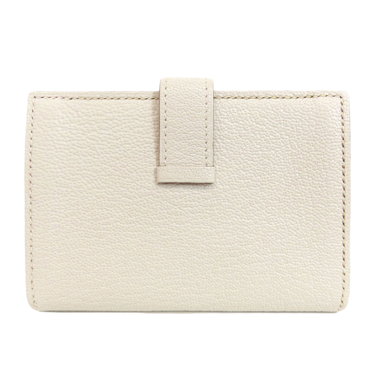 HERMES Card Case leather white Bearn Gold Metal Women