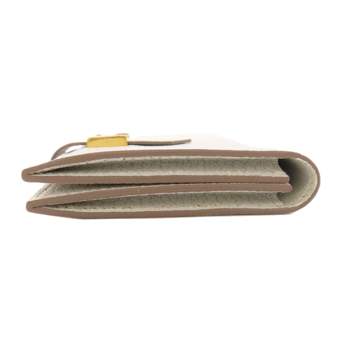 HERMES Card Case leather white Bearn Gold Metal Women