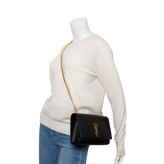 Saint Laurent Black Grain De Poudre Medium Kate Bag