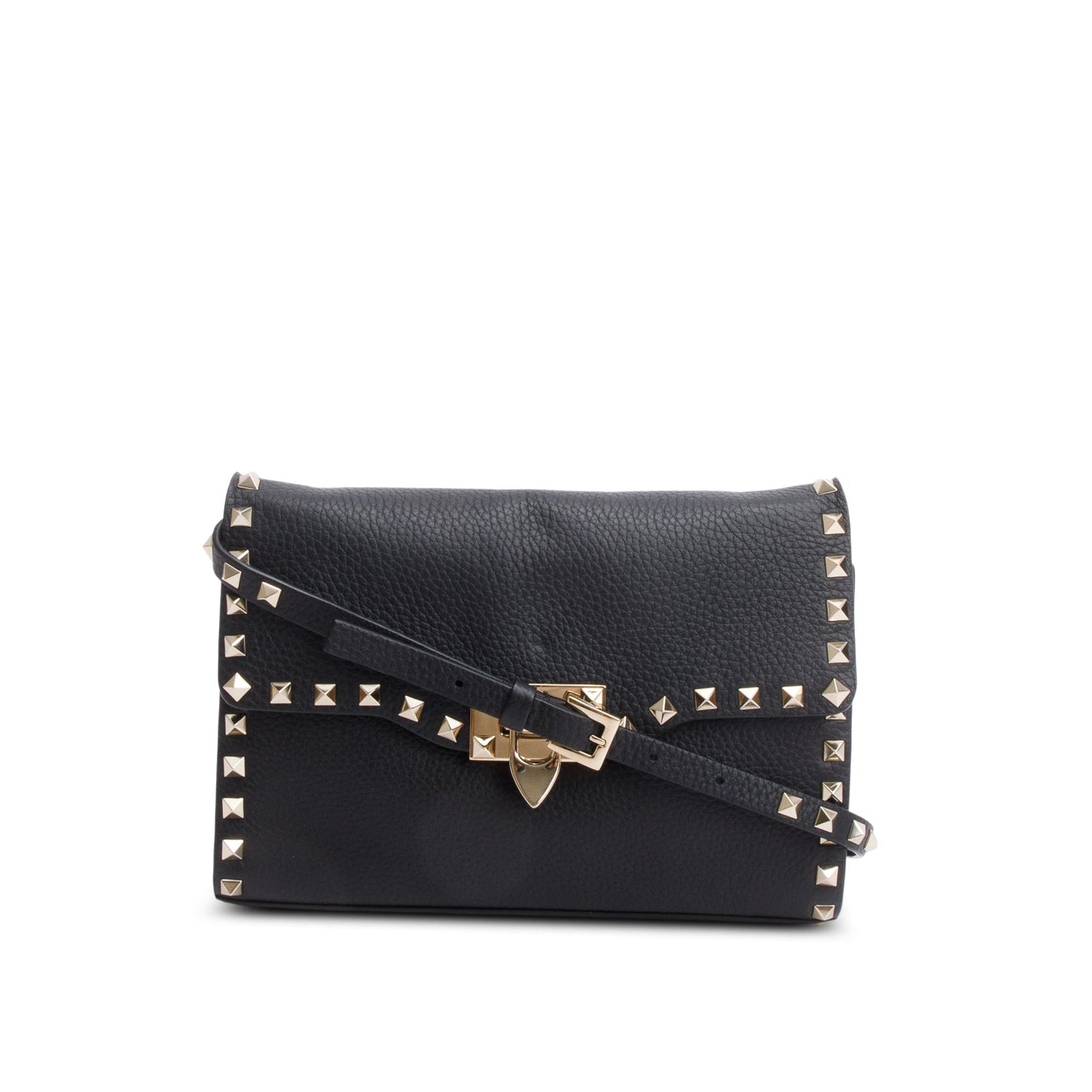 Valentino Black Small Rockstud Grainy Calfskin Crossbody Bag