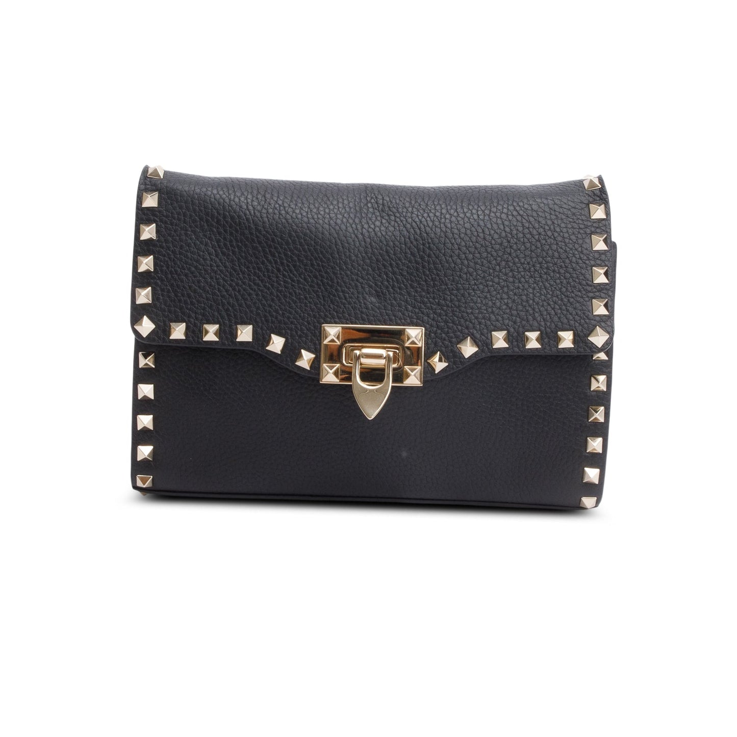 Valentino Black Small Rockstud Grainy Calfskin Crossbody Bag