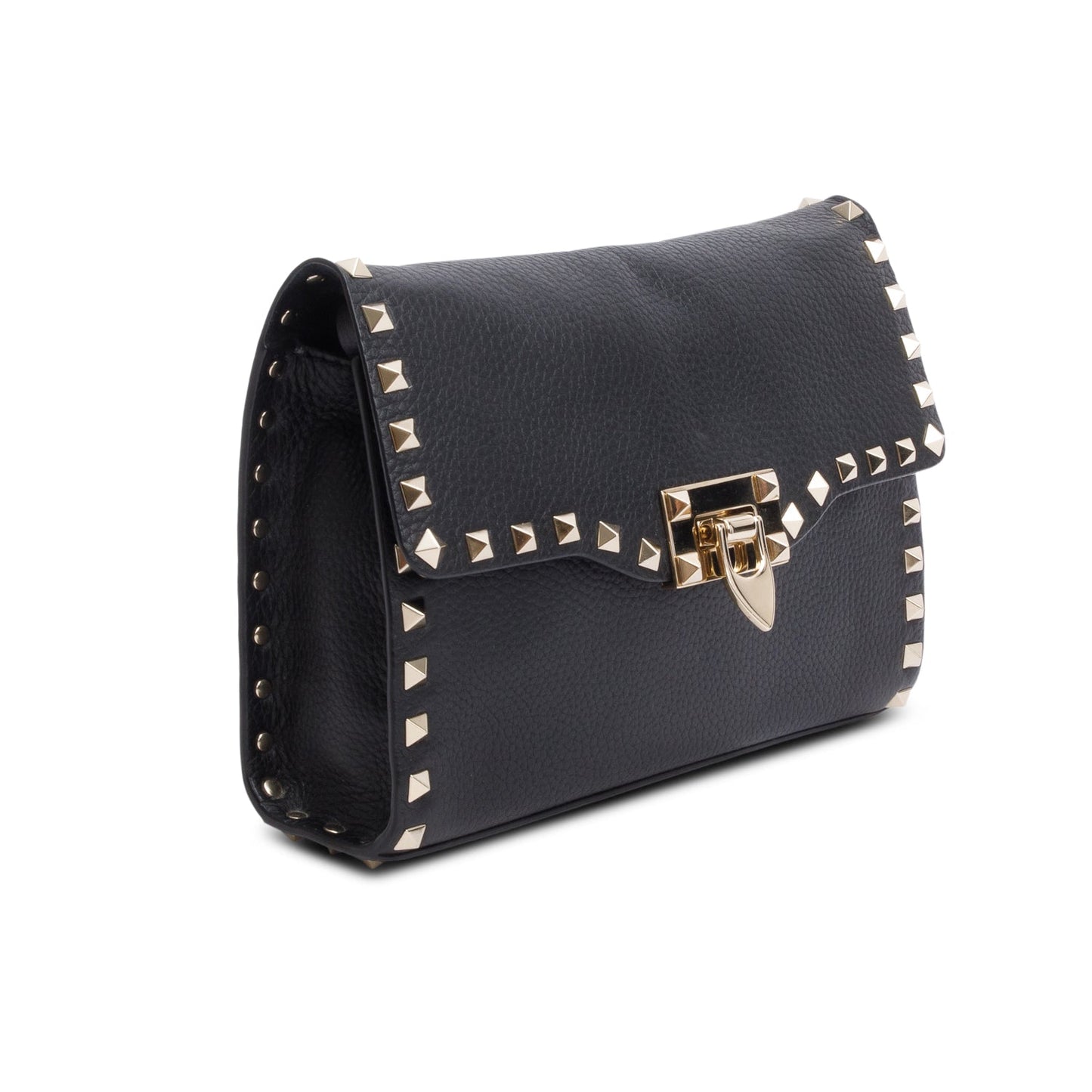 Valentino Black Small Rockstud Grainy Calfskin Crossbody Bag