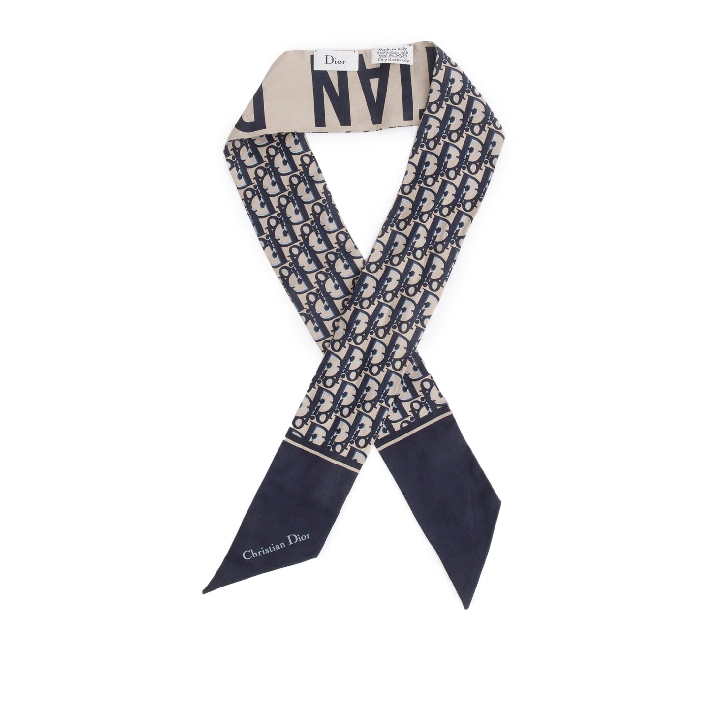Christian Dior Navy Mitzah Silk Twilly Scarf