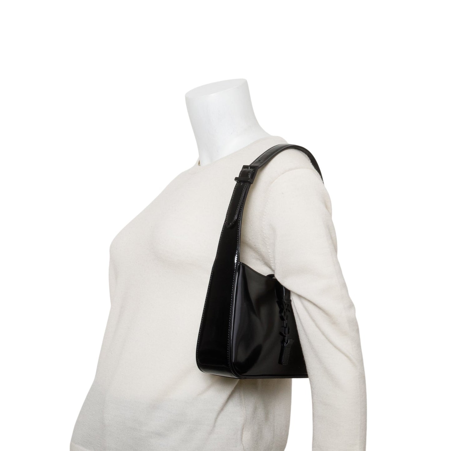 Saint Laurent 2023 Black Patent Leather Monogram Le 5 A 7 Hobo Bag