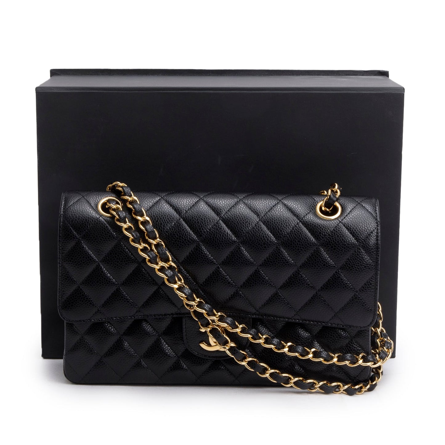 Chanel Black Quilted Caviar Leather Classic Medium Double Flap Bag