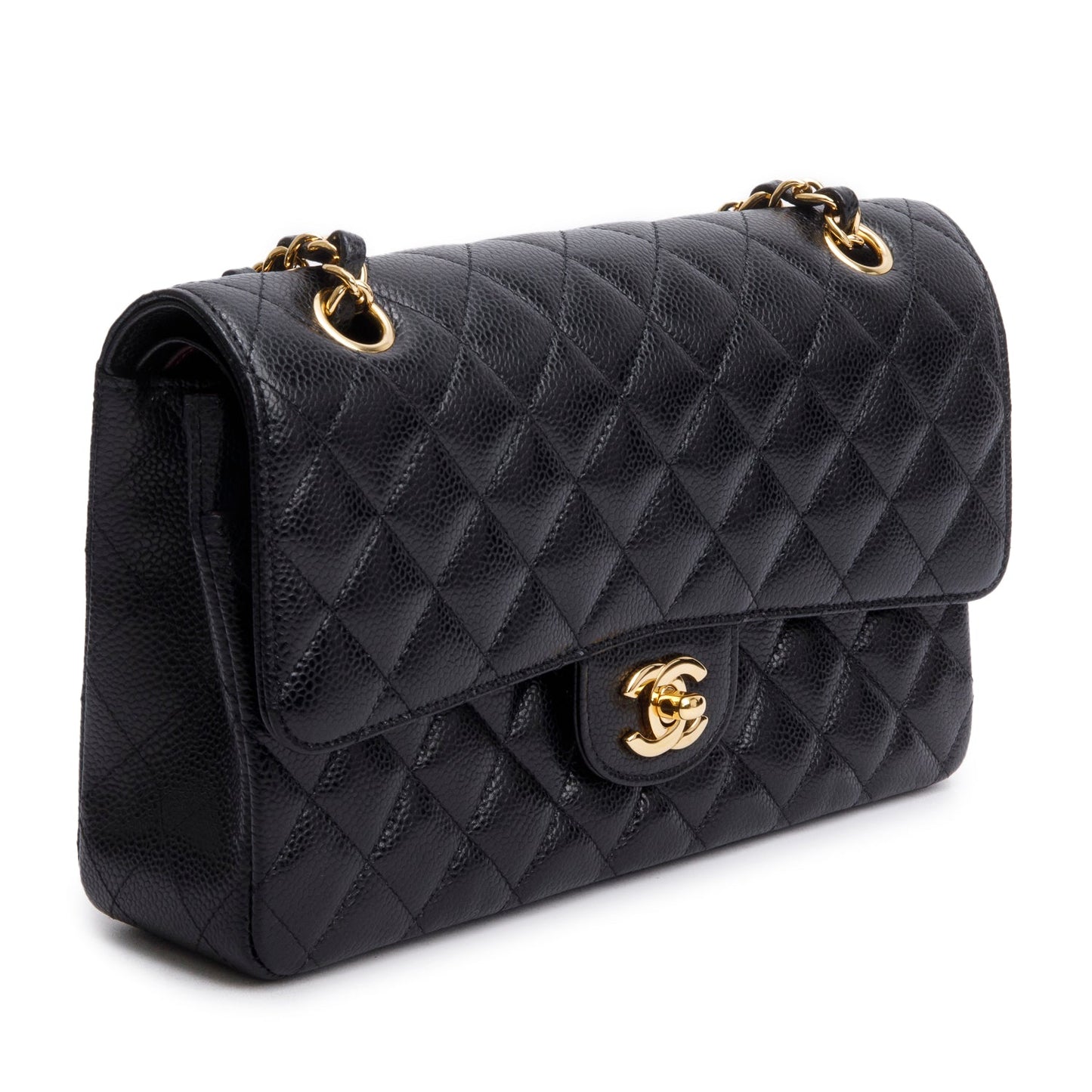 Chanel Black Quilted Caviar Leather Classic Medium Double Flap Bag