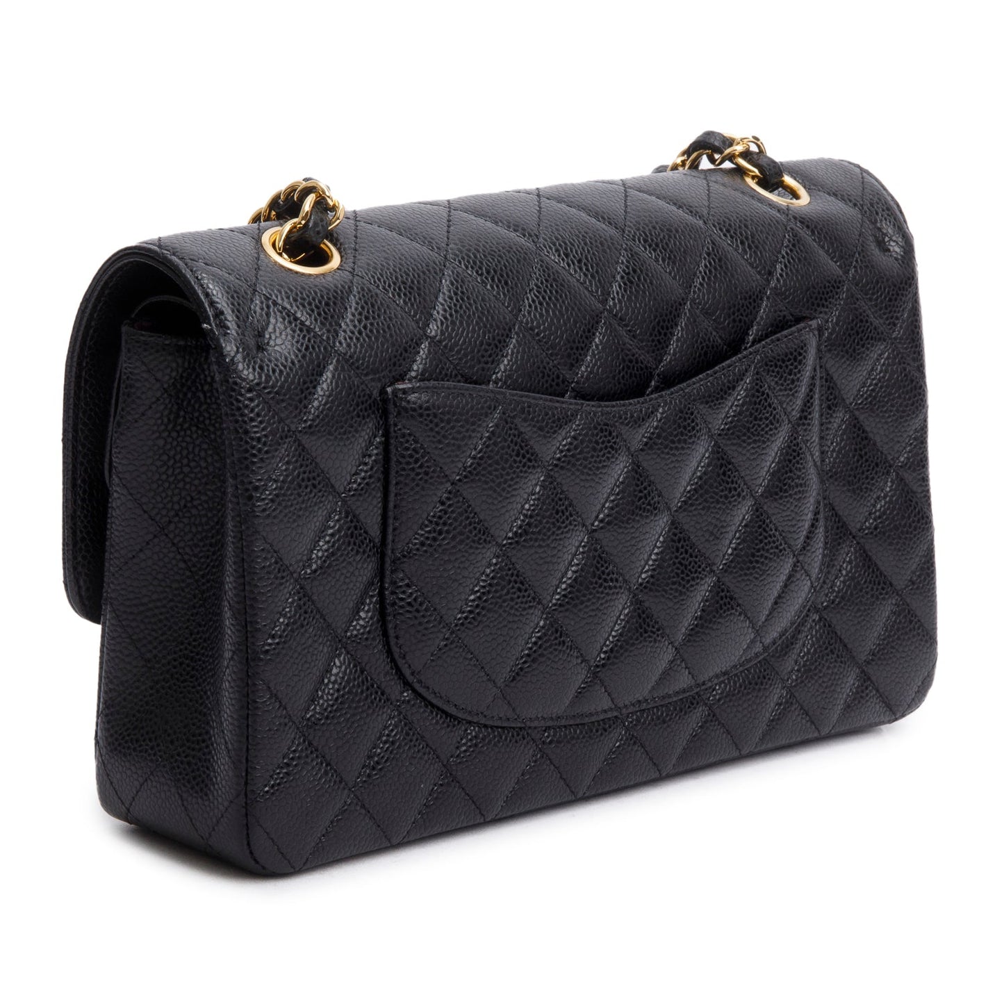 Chanel Black Quilted Caviar Leather Classic Medium Double Flap Bag