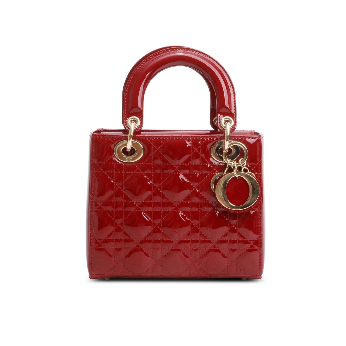 Christian Dior 2022 Red Patent Cannage Leather Small Lady Dior