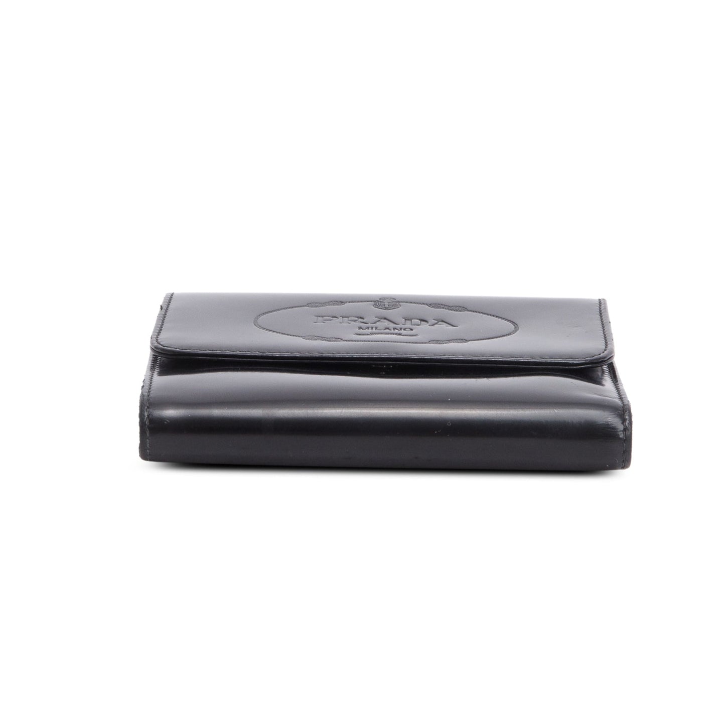 Prada Black Spazzolato Trifold Compact Wallet