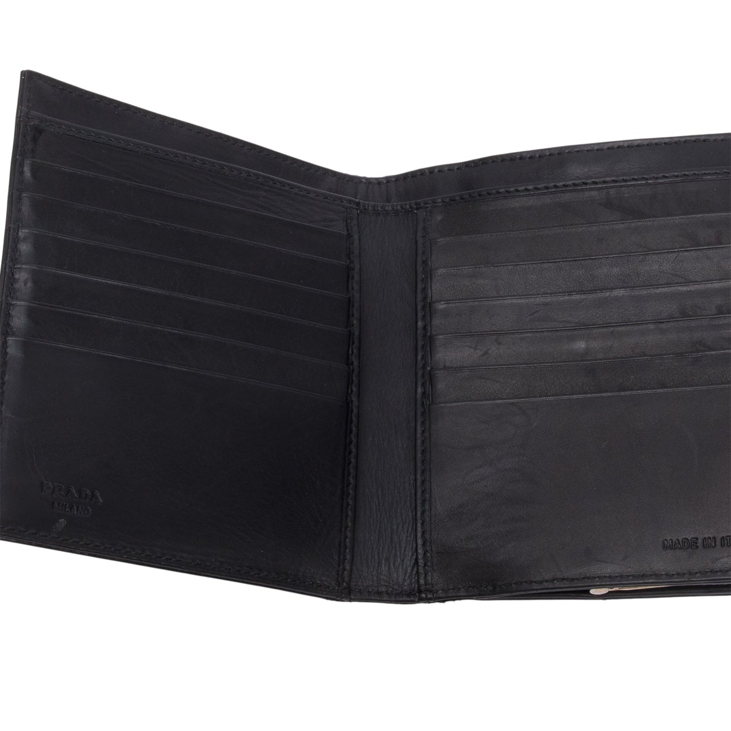 Prada Black Spazzolato Trifold Compact Wallet