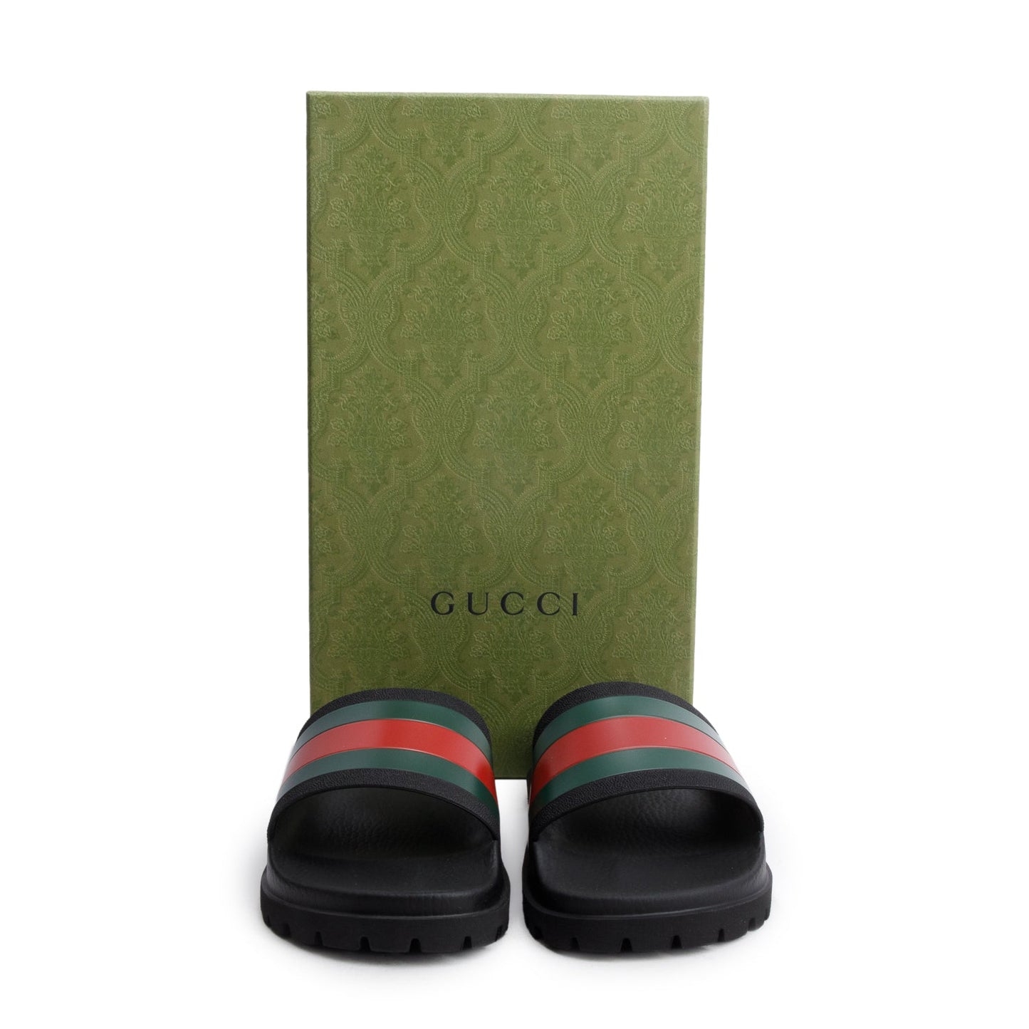 Gucci Black, Green & Red Web Accent Rubber Slides, Men's Size 7